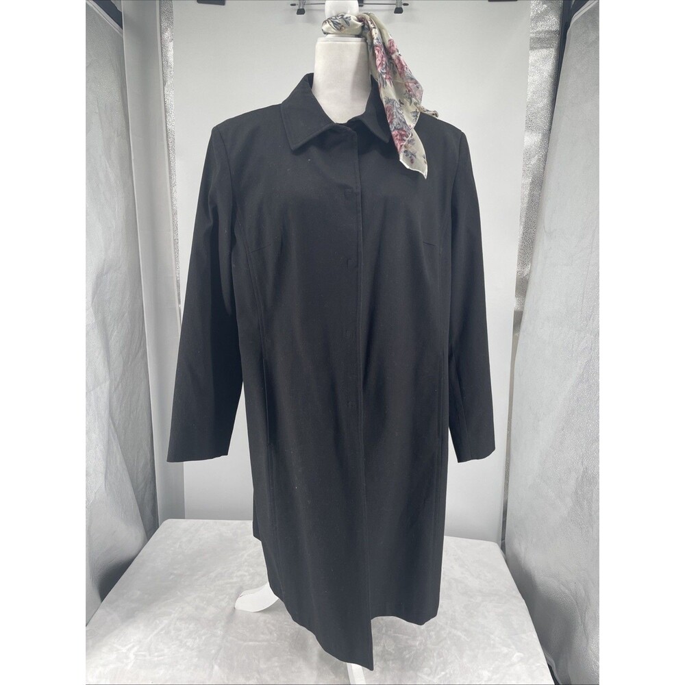 Gallery Stretch Long Black Trench Coat Size 14 Tailored